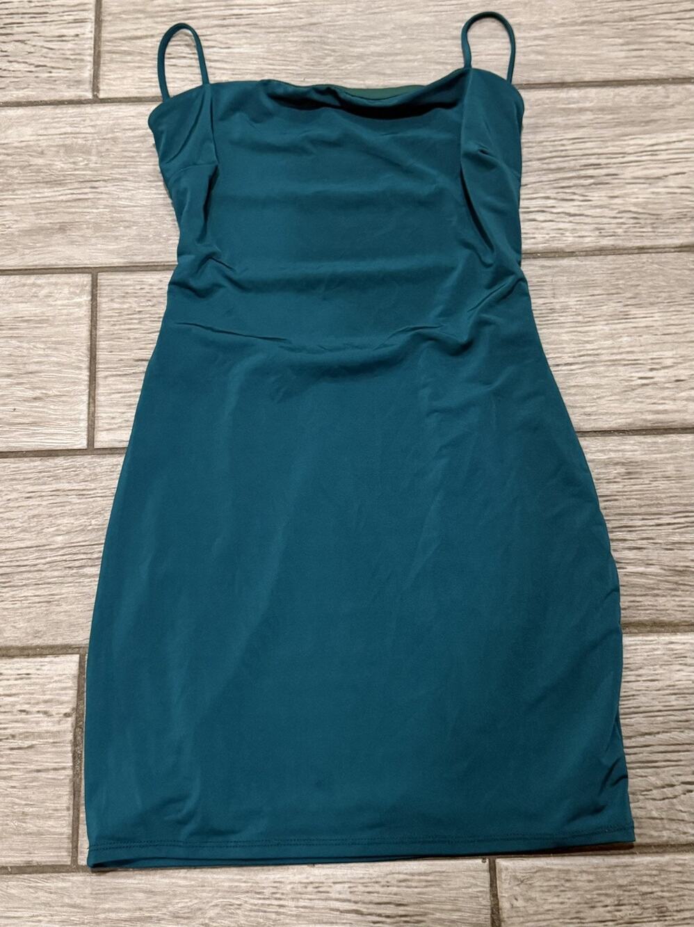 Windsor Women's Green Solid Satin Slip Mini Dress Straight Neck Strappy Size S